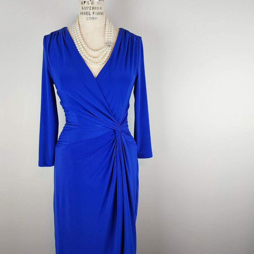 Royal Blue Lauren by Ralph Lauren Faux Wrap 3/4 Sleeve Cocktail Dress * Size 4